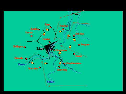 The Germans advance into the gaps between the forts ringing Liege